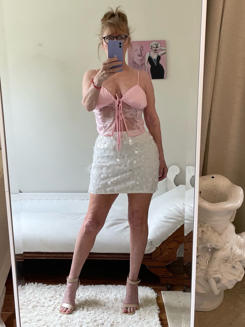 LULUS WHITE SEQUIN SKIRT LINED ZIPPER STRETCH